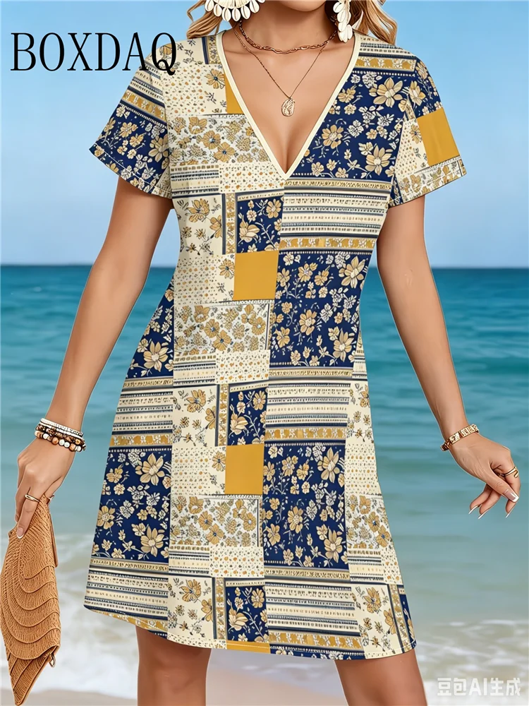 2026 Summer Vintage Women's Dress Casual Retro Ethnic Style Pattern Printed Clothing Plus Size V-Neck Short Sleeve Fashion Dress
2026 Summer Vintage Women's Dress Casual Retro Ethnic Style Pattern Printed Clothing Plus Size V-Neck Short Sleeve Fashion Dress