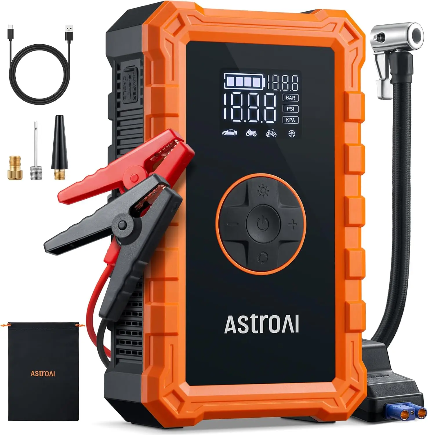 3000A Peak Car Jump Starter with 150PSI Air Compressor, Portable Battery Booster & Tire Inflator for Vehicles
3000A Peak Car Jump Starter with 150PSI Air Compressor, Portable Battery Booster & Tire Inflator for Vehicles