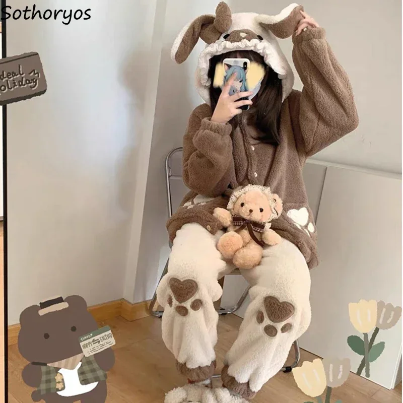 Cartoon Pajama Sets Women Cute Hooded Coral Velvet Thicker Winter Keep Warm Homewear Sweet Harajuku Ladies Comfortable Ins Daily
Cartoon Pajama Sets Women Cute Hooded Coral Velvet Thicker Winter Keep Warm Homewear Sweet Harajuku Ladies Comfortable Ins Daily