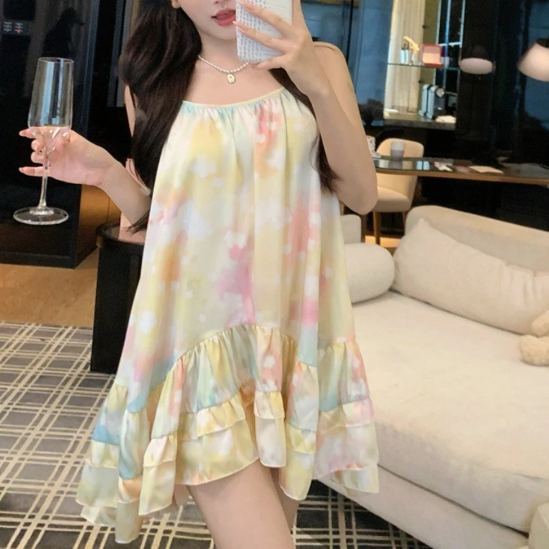 Large Size Sexy and Interesting Ice Silk Pajamas Lace Suspenders Nightgown with Breast Pads Home Clothes Retro Palace
Large Size Sexy and Interesting Ice Silk Pajamas Lace Suspenders Nightgown with Breast Pads Home Clothes Retro Palace
