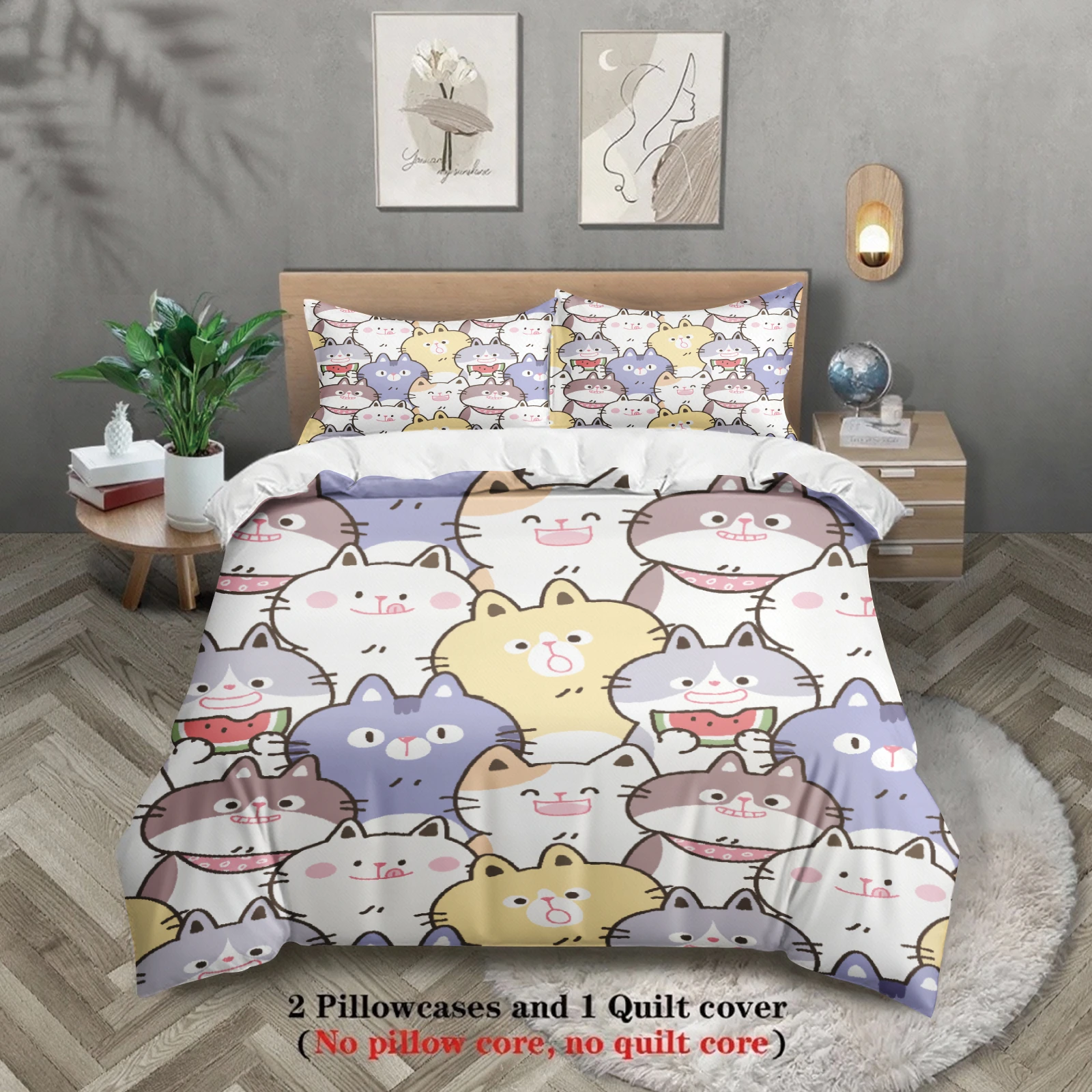 3pcs Cat Pattern Bedding Sets 3D Printed Cute Cartoon Cat Dormitory Twin Size For Students Duvet Cover Sets With 2Pillowcases
3pcs Cat Pattern Bedding Sets 3D Printed Cute Cartoon Cat Dormitory Twin Size For Students Duvet Cover Sets With 2Pillowcases