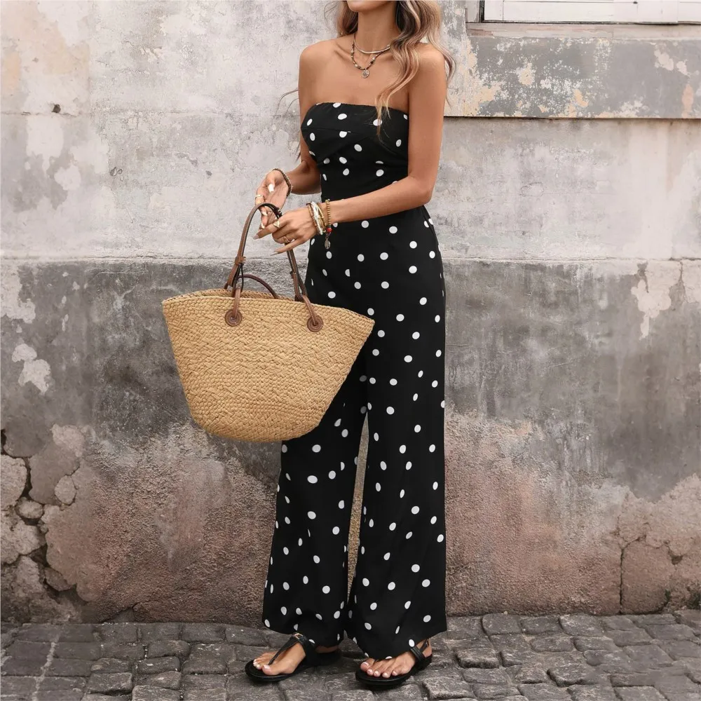 Women's Black Polka Dot Strapless Jumpsuit High Waist Wide Vintage Elegant Summer Beach Vacation Tube Top Jumpsuit With Pockets
Women's Black Polka Dot Strapless Jumpsuit High Waist Wide Vintage Elegant Summer Beach Vacation Tube Top Jumpsuit With Pockets