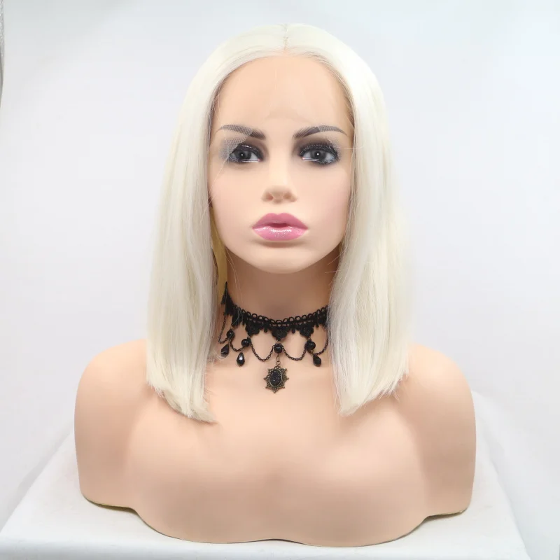 Hand-woven lace front synthetic high-temperature fiber short straight bob white collarbone-length wig
Hand-woven lace front synthetic high-temperature fiber short straight bob white collarbone-length wig