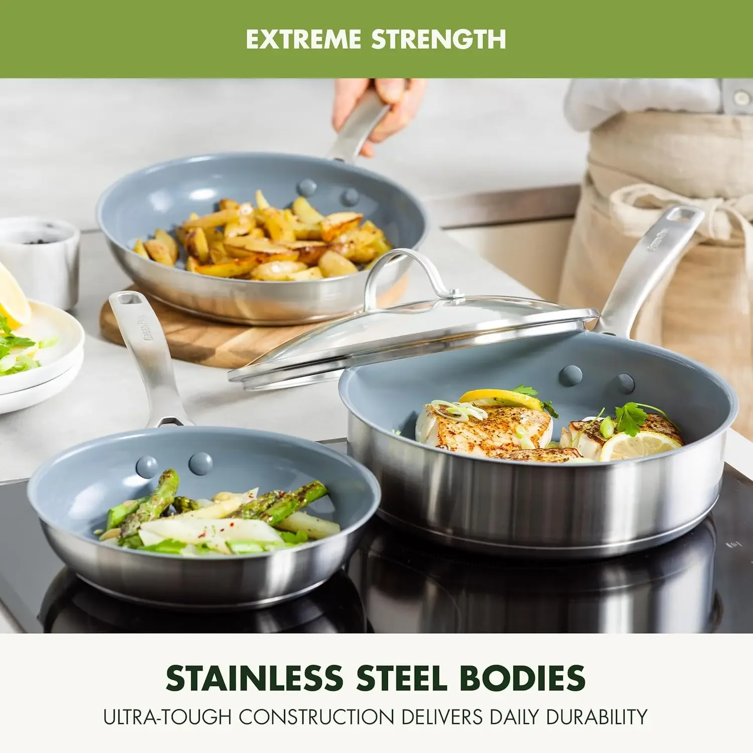 Treviso Stainless Steel Healthy Ceramic Nonstick, 10 Piece Cookware Pots and Pans Set, PFAS-Free
Treviso Stainless Steel Healthy Ceramic Nonstick, 10 Piece Cookware Pots and Pans Set, PFAS-Free