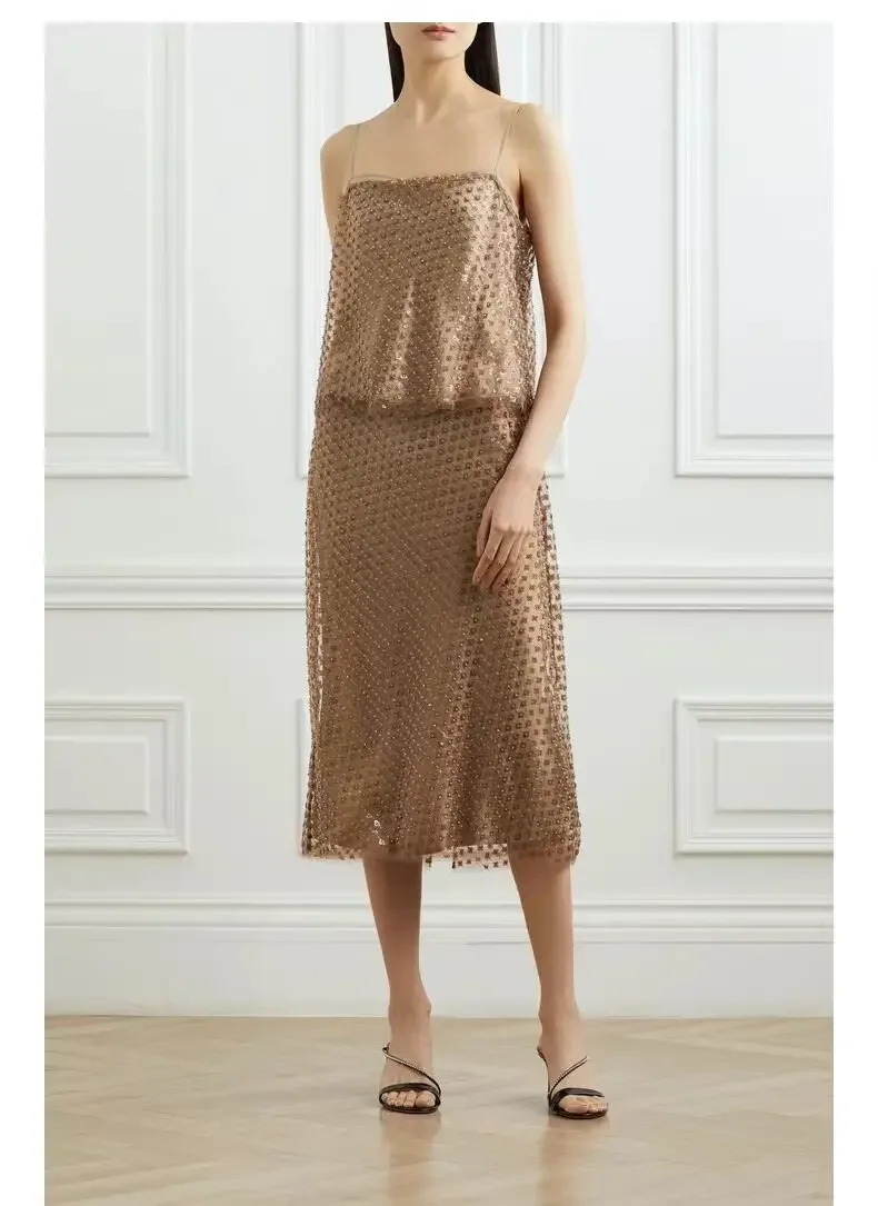 Women's Fashion Heavy Industry Top Pearl Sequin Suspended Tank Top+Versatile Half Skirt
Women's Fashion Heavy Industry Top Pearl Sequin Suspended Tank Top+Versatile Half Skirt