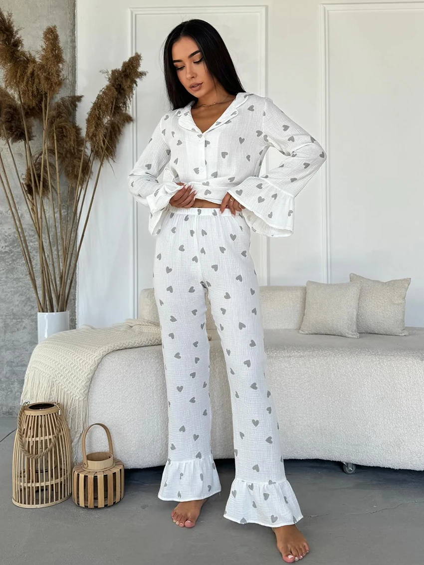Marthaqiqi Cotton Women Nightwear Suit Long Sleeve Pajamas Turn-Down Collar Nightie Crop Top Sleepwear Pants Loose Nightgown Set
Marthaqiqi Cotton Women Nightwear Suit Long Sleeve Pajamas Turn-Down Collar Nightie Crop Top Sleepwear Pants Loose Nightgown Set