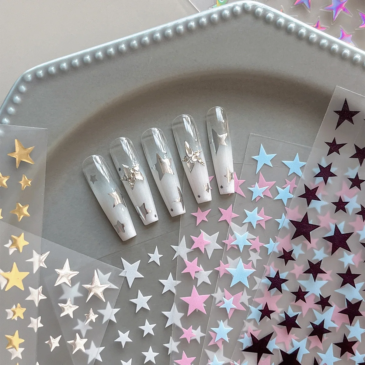 1Pcs Multi-color Star Nail Stickers Gold Silver Pink Blue Purple Stars Self Adhesive Nail Art Decals For Acrylic & Press On Nail
1Pcs Multi-color Star Nail Stickers Gold Silver Pink Blue Purple Stars Self Adhesive Nail Art Decals For Acrylic & Press On Nail