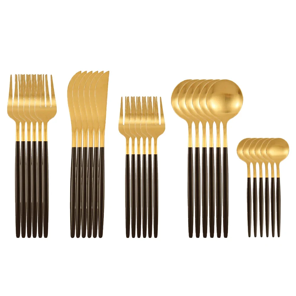 30Pcs Matte Black Gold Stainless Steel Cutlery Set Knife Fork Spoon Silverware Tableware Set Wedding Birthday Dinner Dinnerware
30Pcs Matte Black Gold Stainless Steel Cutlery Set Knife Fork Spoon Silverware Tableware Set Wedding Birthday Dinner Dinnerware