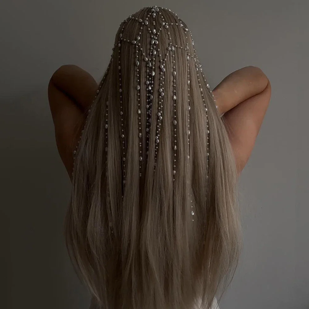 Princess Imitation Pearl Mesh Headpiece Wedding Wig Accessories Elegant Round Rhinestone Tassel Hair Chain Band Prom for Women
Princess Imitation Pearl Mesh Headpiece Wedding Wig Accessories Elegant Round Rhinestone Tassel Hair Chain Band Prom for Women