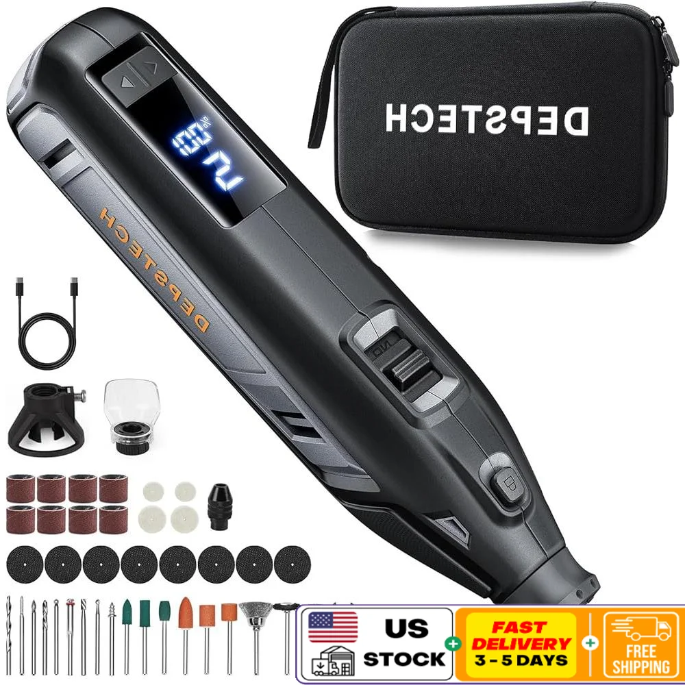 12V Cordless Rotary Tool with Digital Display 5000-35000RPM Variable Speed 3x2.5Ah Battery 18W Fast Charge 48pcs Accessories
12V Cordless Rotary Tool with Digital Display 5000-35000RPM Variable Speed 3x2.5Ah Battery 18W Fast Charge 48pcs Accessories