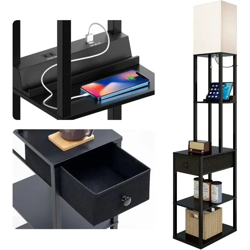 Floor lamp with 2 USB, 1 Outlet and Drawer, 3 Color Temperatures LED Bulb (9W), Sofa lamp with White lampshade, Display
Floor lamp with 2 USB, 1 Outlet and Drawer, 3 Color Temperatures LED Bulb (9W), Sofa lamp with White lampshade, Display