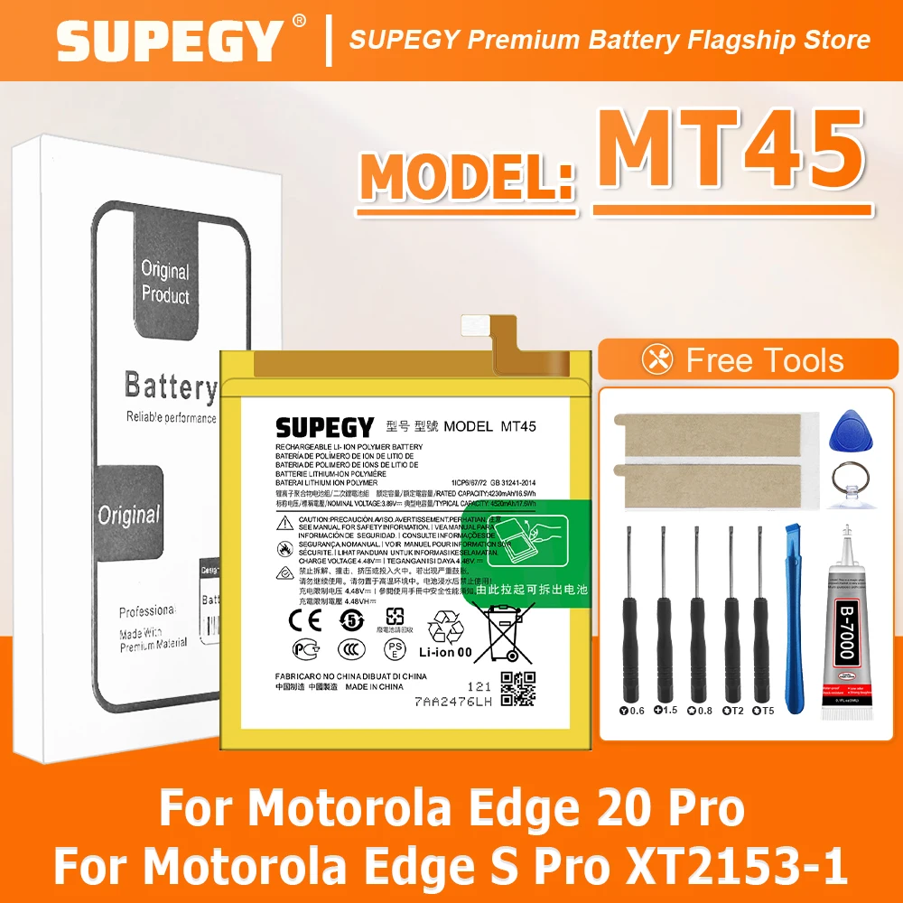 New MT45 4500mAh Li-Polymer Battery Replacement For Motorola Edge 20 Pro / Edge S Pro XT2153-1 Batteries+free tools
New MT45 4500mAh Li-Polymer Battery Replacement For Motorola Edge 20 Pro / Edge S Pro XT2153-1 Batteries+free tools