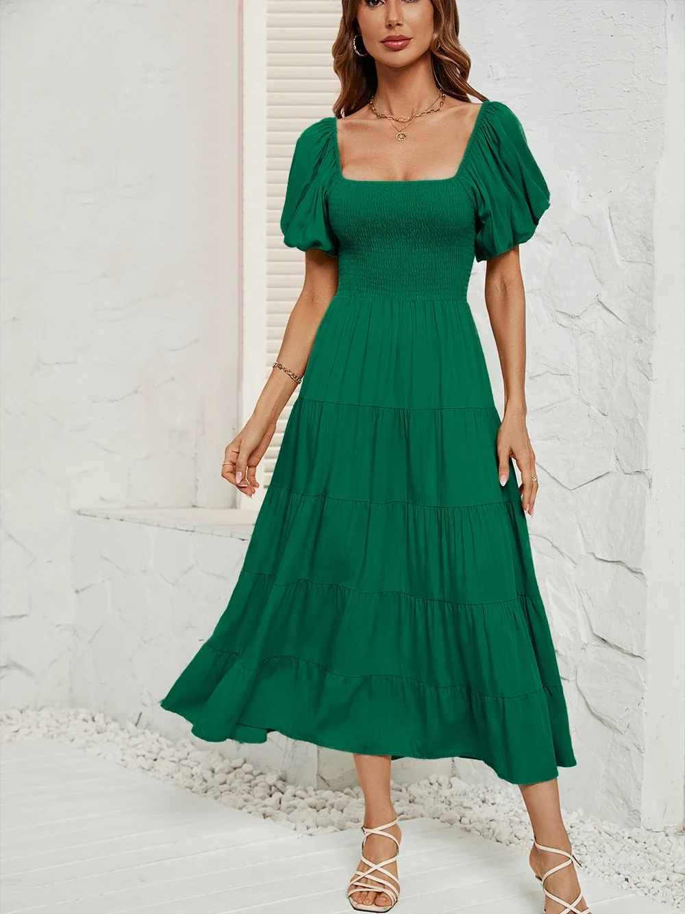 European and American Puff Sleeve Casual Waist Summer Long Dress Fashionable High Waist Solid Color Short Sleeve Womens Dresses
European and American Puff Sleeve Casual Waist Summer Long Dress Fashionable High Waist Solid Color Short Sleeve Womens Dresses
