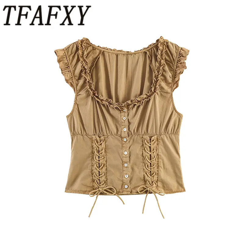TFAFXY 2026 Summer Women Elegant Lace Up Tops Holiday Street Trendy Short Sleeve Slim Tops Square Collar Party Tops
TFAFXY 2026 Summer Women Elegant Lace Up Tops Holiday Street Trendy Short Sleeve Slim Tops Square Collar Party Tops