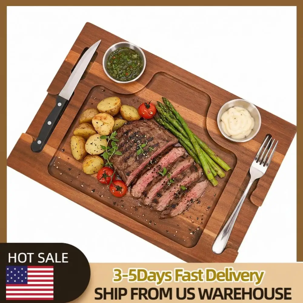 Доска для сервировки из акации с 2 соусницами, разделочная доска для мяса, колбас, сыра
Доска для сервировки из акации с 2 соусницами, разделочная доска для мяса, колбас, сыра