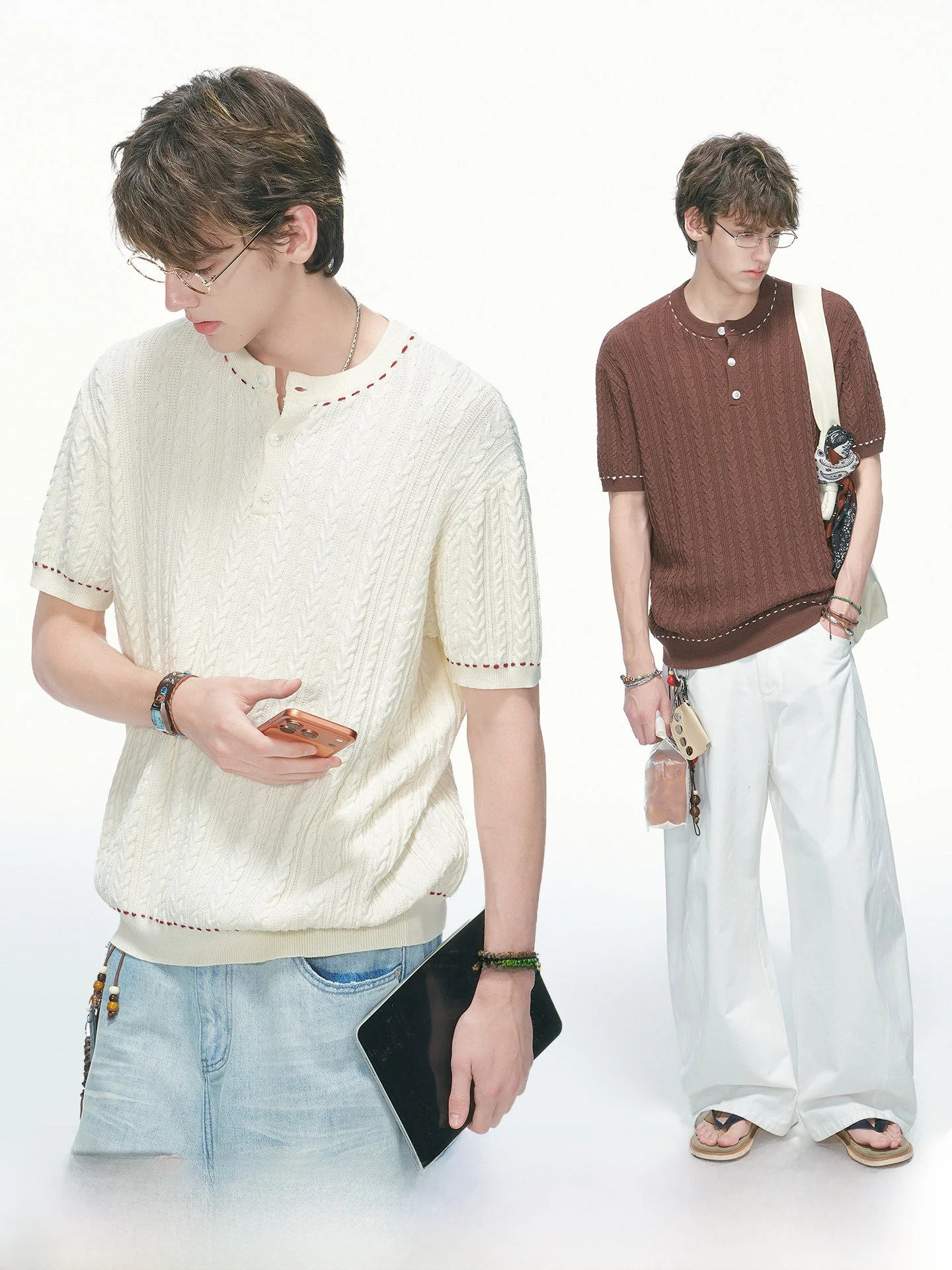 Hand Sewn Knitted Short Sleeve Henry Collar T-Shirt Men's Summer Loose Fit Breathable Cotton Blend Comfortable Youth Fashion
Hand Sewn Knitted Short Sleeve Henry Collar T-Shirt Men's Summer Loose Fit Breathable Cotton Blend Comfortable Youth Fashion