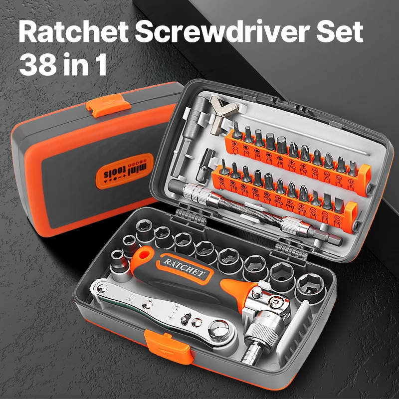 Ratchet Screwdriver Set 38 in 1 Hexagonal Cross Torx Magnetic Screwdriver Head Tough Ratchet Handle Extension Rod Storage Box
Ratchet Screwdriver Set 38 in 1 Hexagonal Cross Torx Magnetic Screwdriver Head Tough Ratchet Handle Extension Rod Storage Box