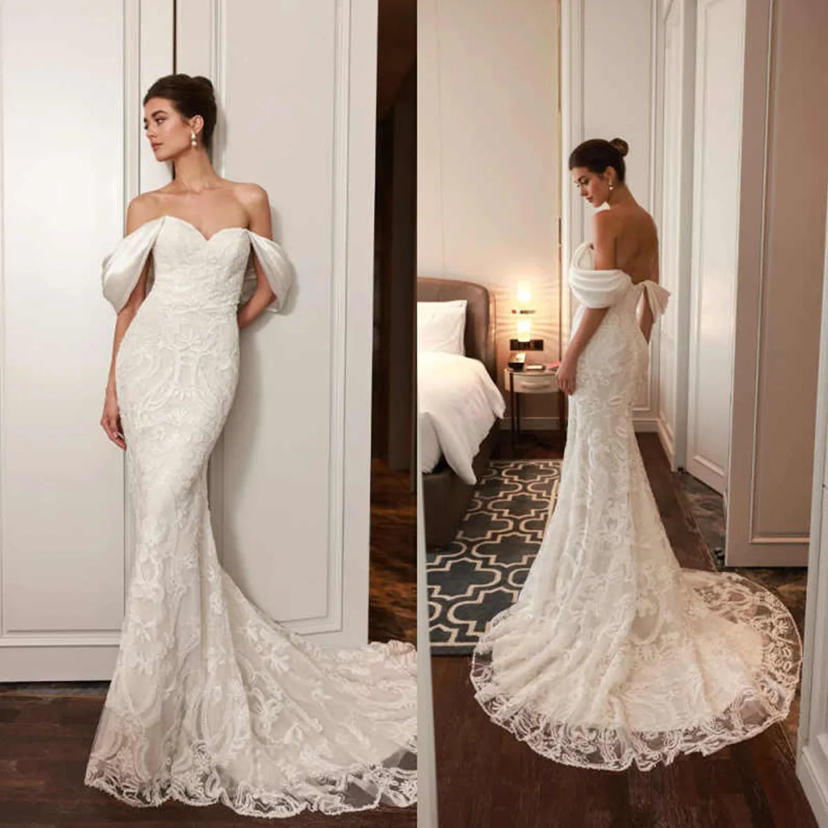 Of Shoulder Luxury Mermaid Wedding Dresses For Girls V-Neck Sleeveless Open Back Glitter Applique Bridal Gown Customized
Of Shoulder Luxury Mermaid Wedding Dresses For Girls V-Neck Sleeveless Open Back Glitter Applique Bridal Gown Customized