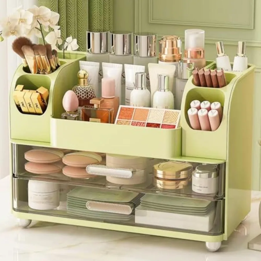 Makeup Organizer with Drawers for Vanity, Bathroom Countertop Organizer with Brushes Holder, Skincare Storage Organizer, Perfec
Makeup Organizer with Drawers for Vanity, Bathroom Countertop Organizer with Brushes Holder, Skincare Storage Organizer, Perfec