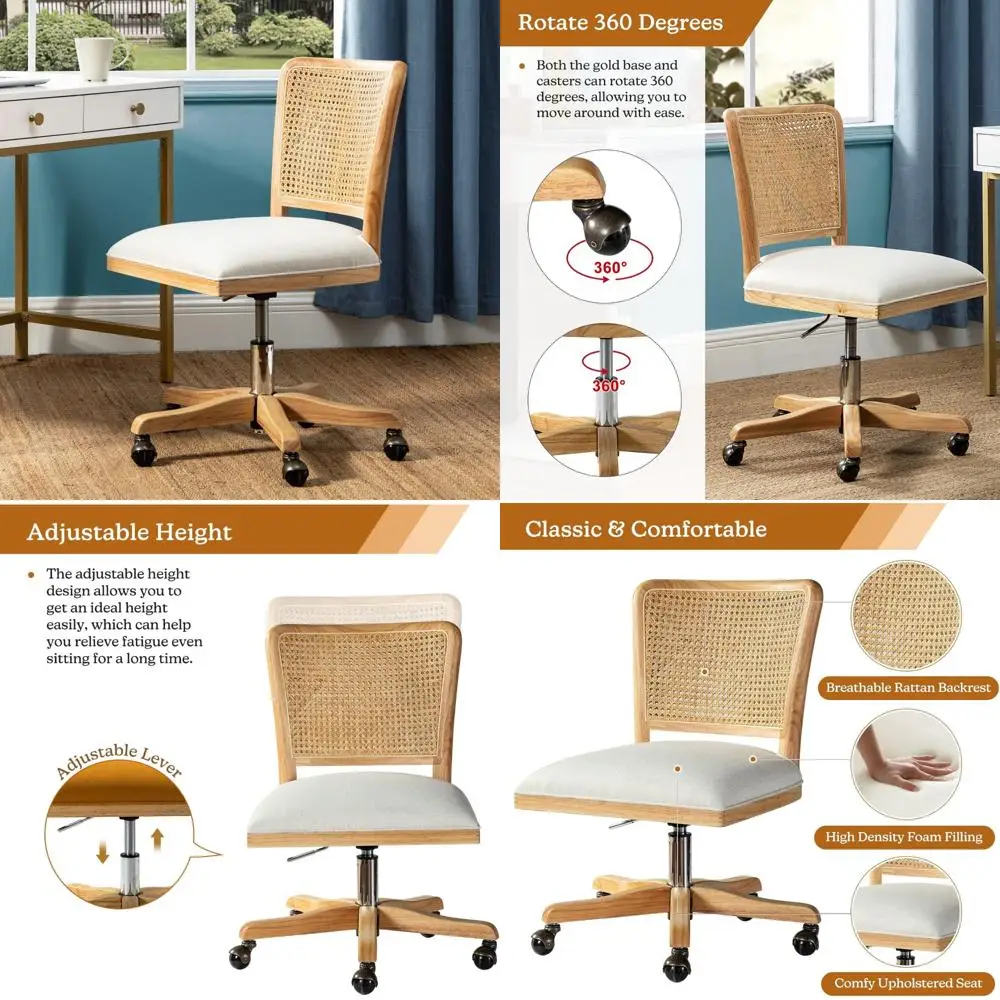 "ergonomic upholstered armless desk chair: adjustable swivel rolling computer chair with rattan mid-back support"
"ergonomic upholstered armless desk chair: adjustable swivel rolling computer chair with rattan mid-back support"