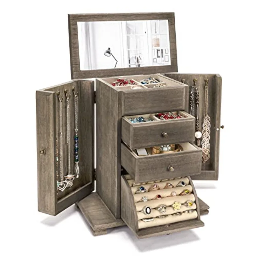 Jewelry Box for Women Rustic Wooden Jewelry Boxes and Organizers with Mirror 4 Layer Jewelry Organizer Box Display for Rings Ea
Jewelry Box for Women Rustic Wooden Jewelry Boxes and Organizers with Mirror 4 Layer Jewelry Organizer Box Display for Rings Ea