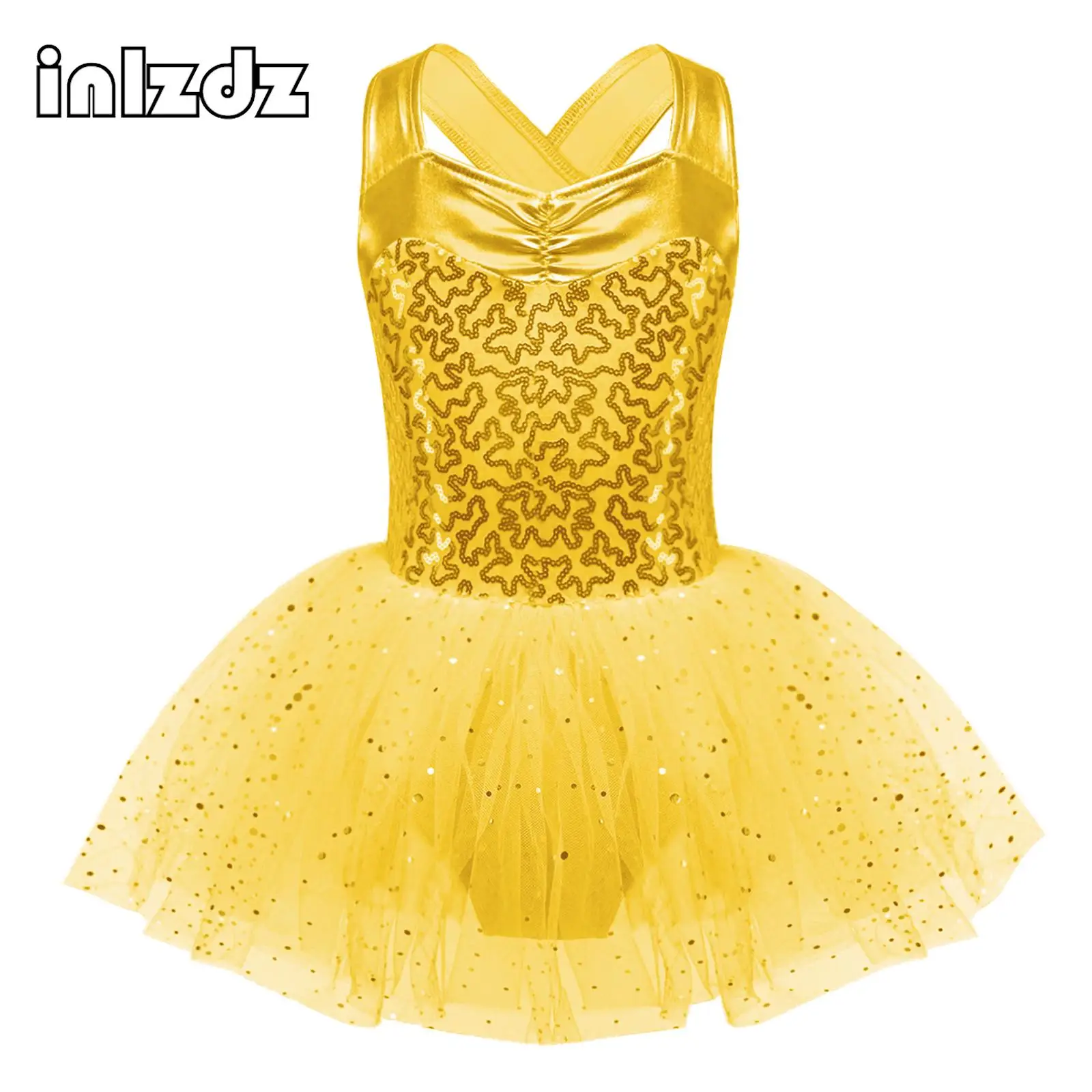 Kids Girls Ballet Dance Sleeveless Ruched V Neckline Shiny Sequins Crisscross Hollow Back Tutu Mesh Performance Party Dress
Kids Girls Ballet Dance Sleeveless Ruched V Neckline Shiny Sequins Crisscross Hollow Back Tutu Mesh Performance Party Dress