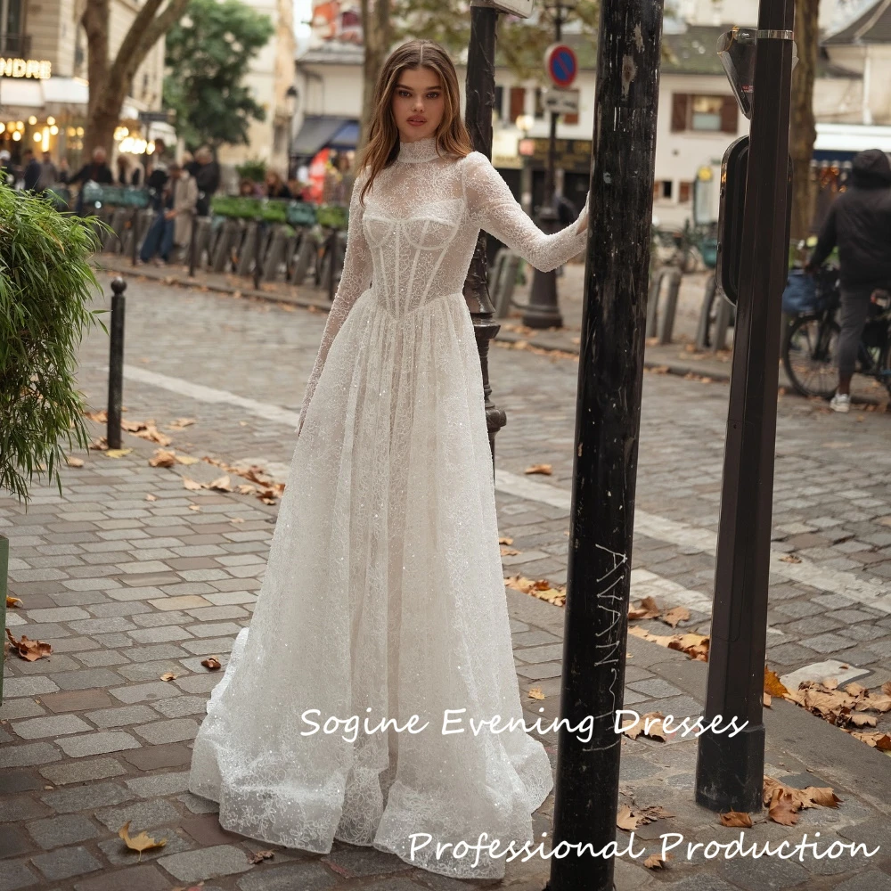 High Neck Lace Wedding Dresses A-Line Full Sleeve Свадебное Платье Floor-Length Luxurious Sequins Bridal Gowns For Women Formal
High Neck Lace Wedding Dresses A-Line Full Sleeve Свадебное Платье Floor-Length Luxurious Sequins Bridal Gowns For Women Formal