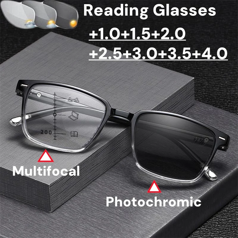 Fashion Luxury Photochromic Multifocal Reading Glasses Men's Business Square High-definition Anti Blue Light Presbyopia Glasses
Fashion Luxury Photochromic Multifocal Reading Glasses Men's Business Square High-definition Anti Blue Light Presbyopia Glasses