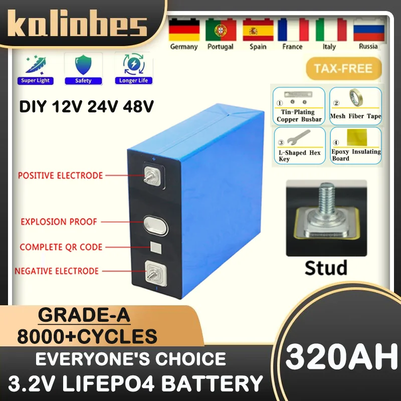 NEW 3.2V Lifepo4 Battery 320Ah Grade A Battery 12V 24V 48V Rechargable Lithium Iron Phosphate Battery For Backup Power RV Boat
NEW 3.2V Lifepo4 Battery 320Ah Grade A Battery 12V 24V 48V Rechargable Lithium Iron Phosphate Battery For Backup Power RV Boat