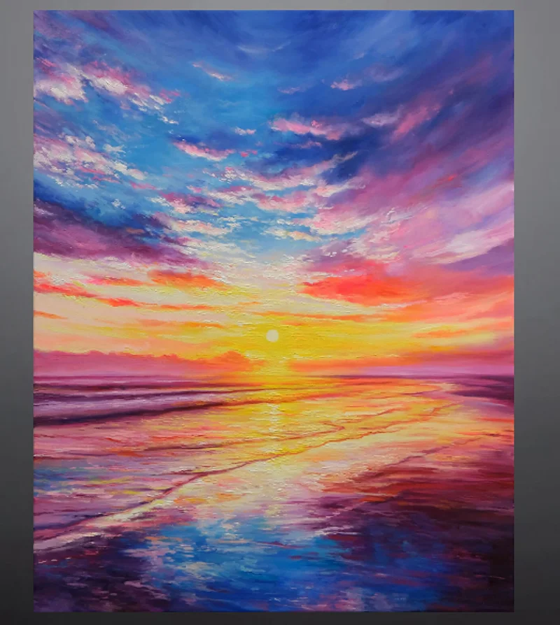 Modern Boho Vivid Hand Painted Heavy Colorful Textured Colorful Sunset Seascape Oil Painting for Home Living Room Wall Art Decor 
Modern Boho Vivid Hand Painted Heavy Colorful Textured Colorful Sunset Seascape Oil Painting for Home Living Room Wall Art Decor