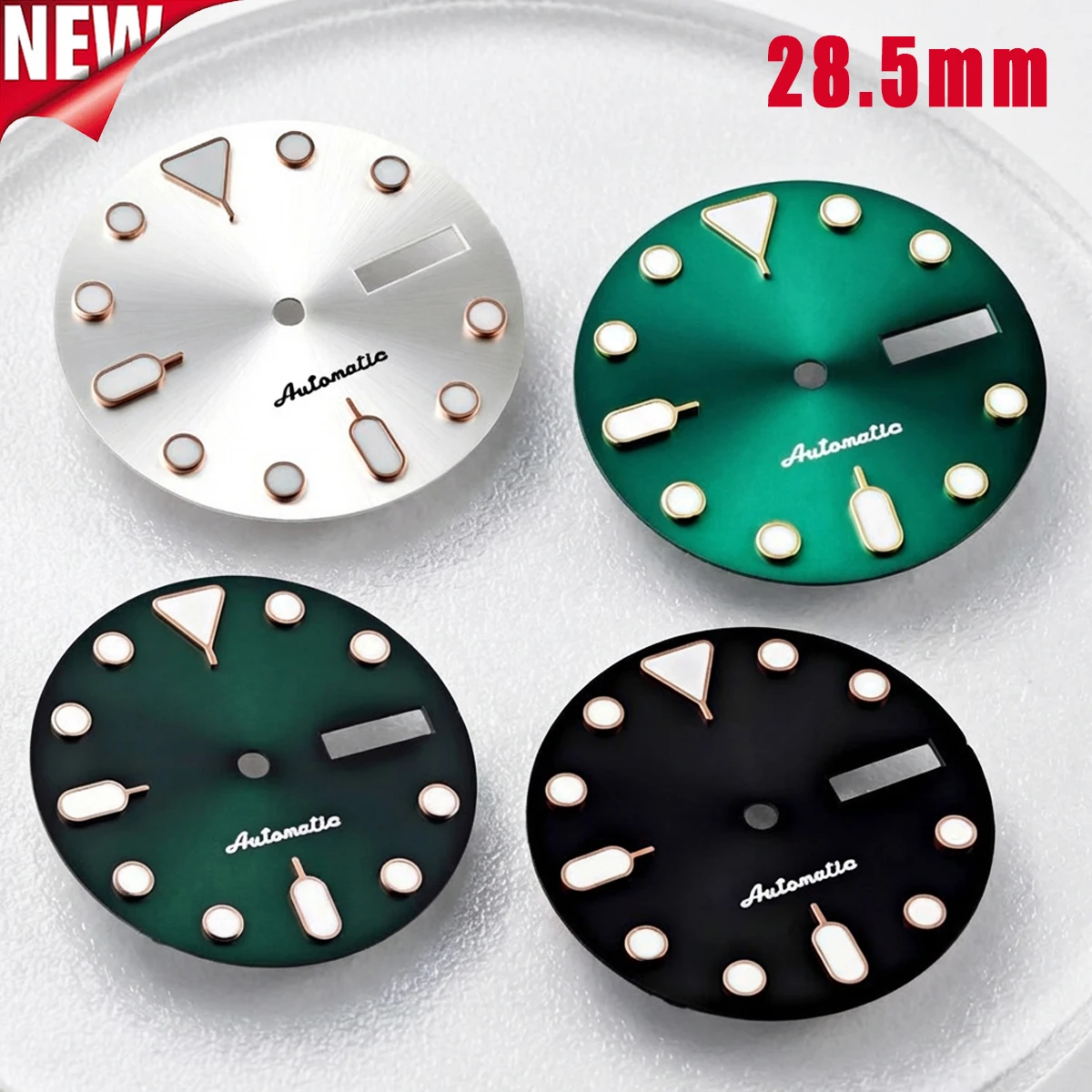 28.5mm No Logo SKX Series Green Luminous Dial Fit NH36/4R Movement High-Quality Dual Calendar Sunburst Watch Dial Case Mod Parts
28.5mm No Logo SKX Series Green Luminous Dial Fit NH36/4R Movement High-Quality Dual Calendar Sunburst Watch Dial Case Mod Parts