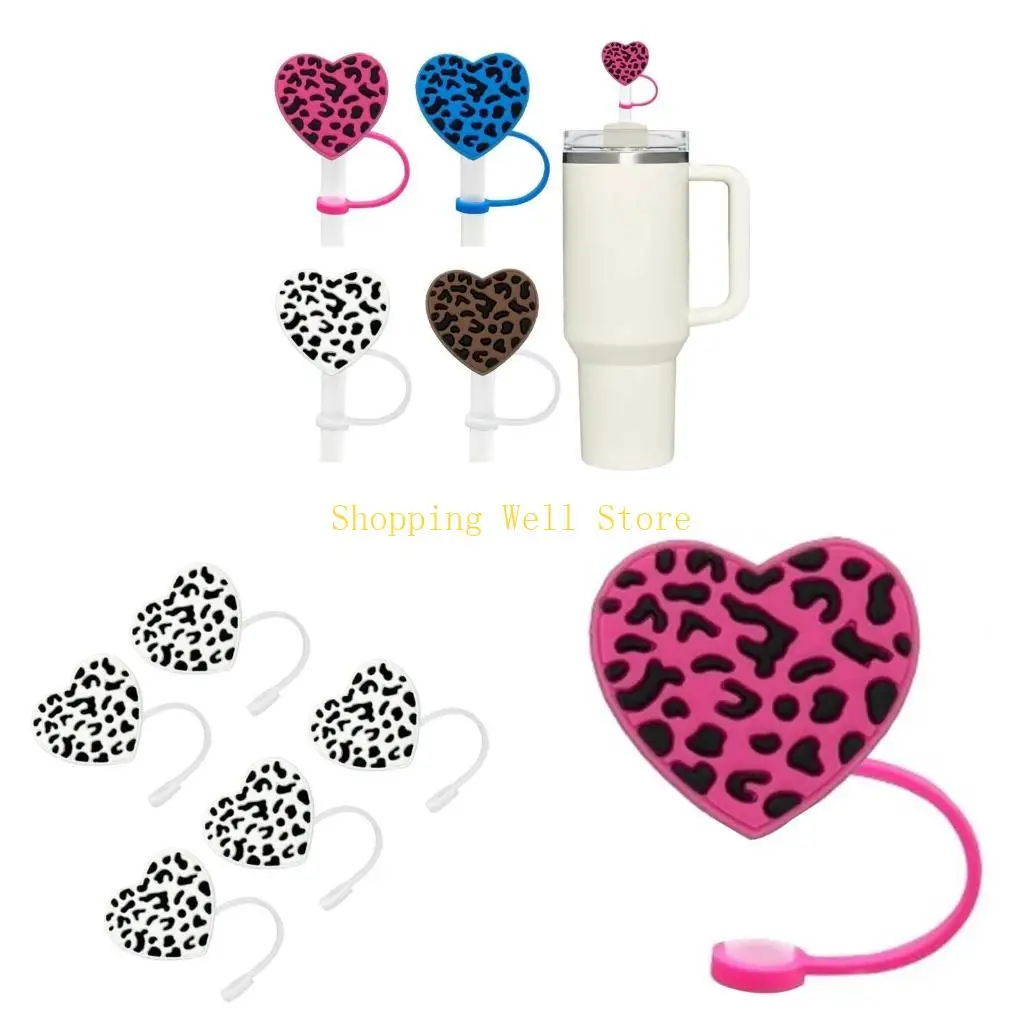 KX4B 5pcs Silicone Straw Cover Heart-shaped Leopard Print Dustproof Drinking 
KX4B 5pcs Silicone Straw Cover Heart-shaped Leopard Print Dustproof Drinking