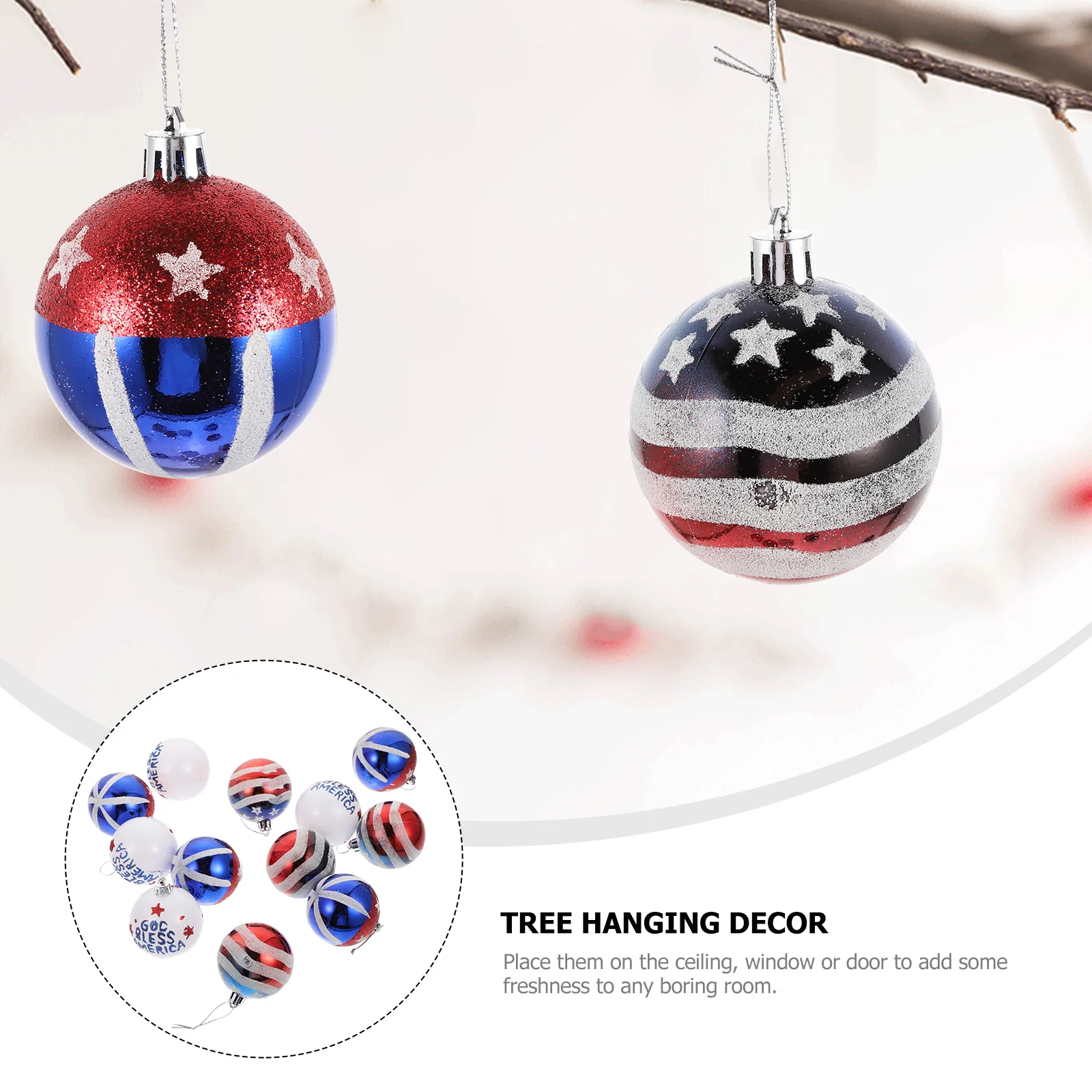 12Pcs American Flag Ornament Balls Hanging Pendants Light Plastic Decor for Memorial Day Celebration Indoor Outdoor Use
12Pcs American Flag Ornament Balls Hanging Pendants Light Plastic Decor for Memorial Day Celebration Indoor Outdoor Use