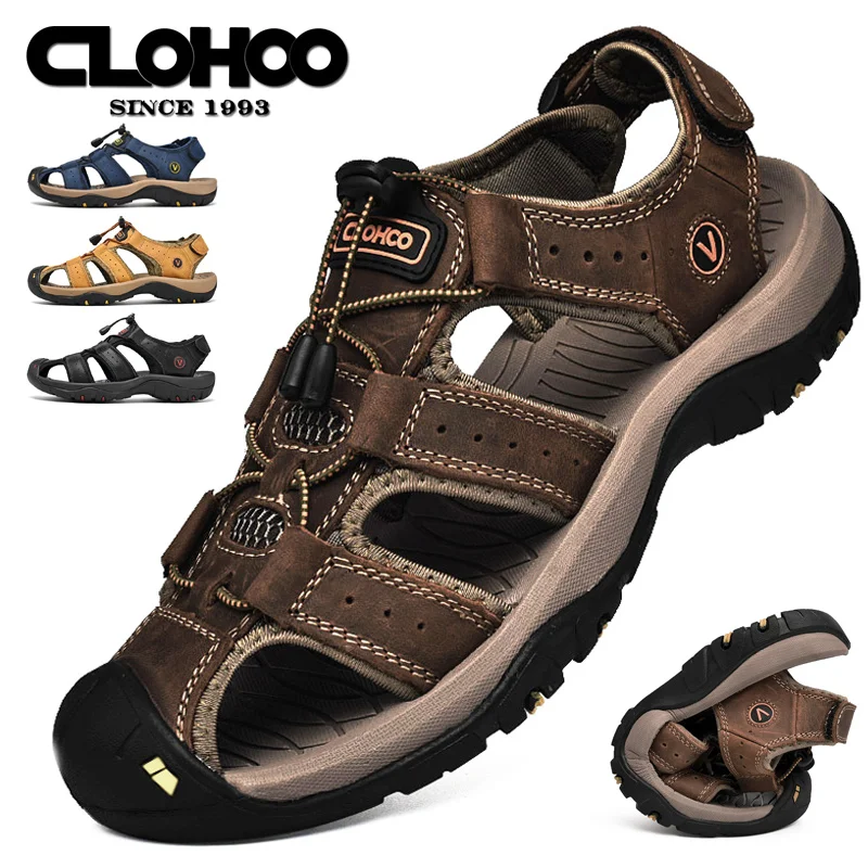 CLOHOO Men's Sandals Handmade Thick Bottom Rubber Breathable Casual Slip-On Beach Shoes Leather Upgraded Version
CLOHOO Men's Sandals Handmade Thick Bottom Rubber Breathable Casual Slip-On Beach Shoes Leather Upgraded Version