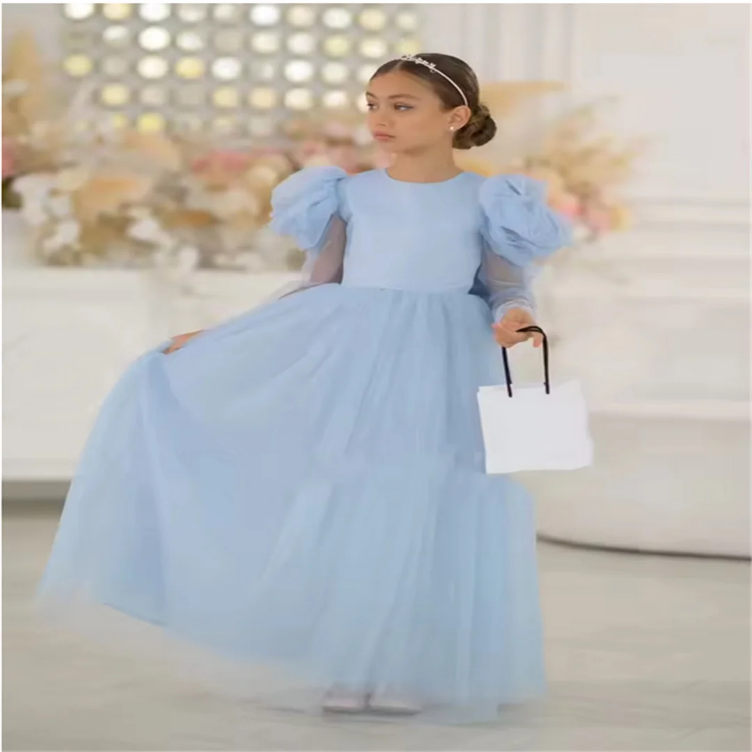 Customized Blue Tulle Flower Girl Dresses Long Puffy Sleeves Bow Princess Wedding Party Formal Pageant Prom Dresses for Girls
Customized Blue Tulle Flower Girl Dresses Long Puffy Sleeves Bow Princess Wedding Party Formal Pageant Prom Dresses for Girls