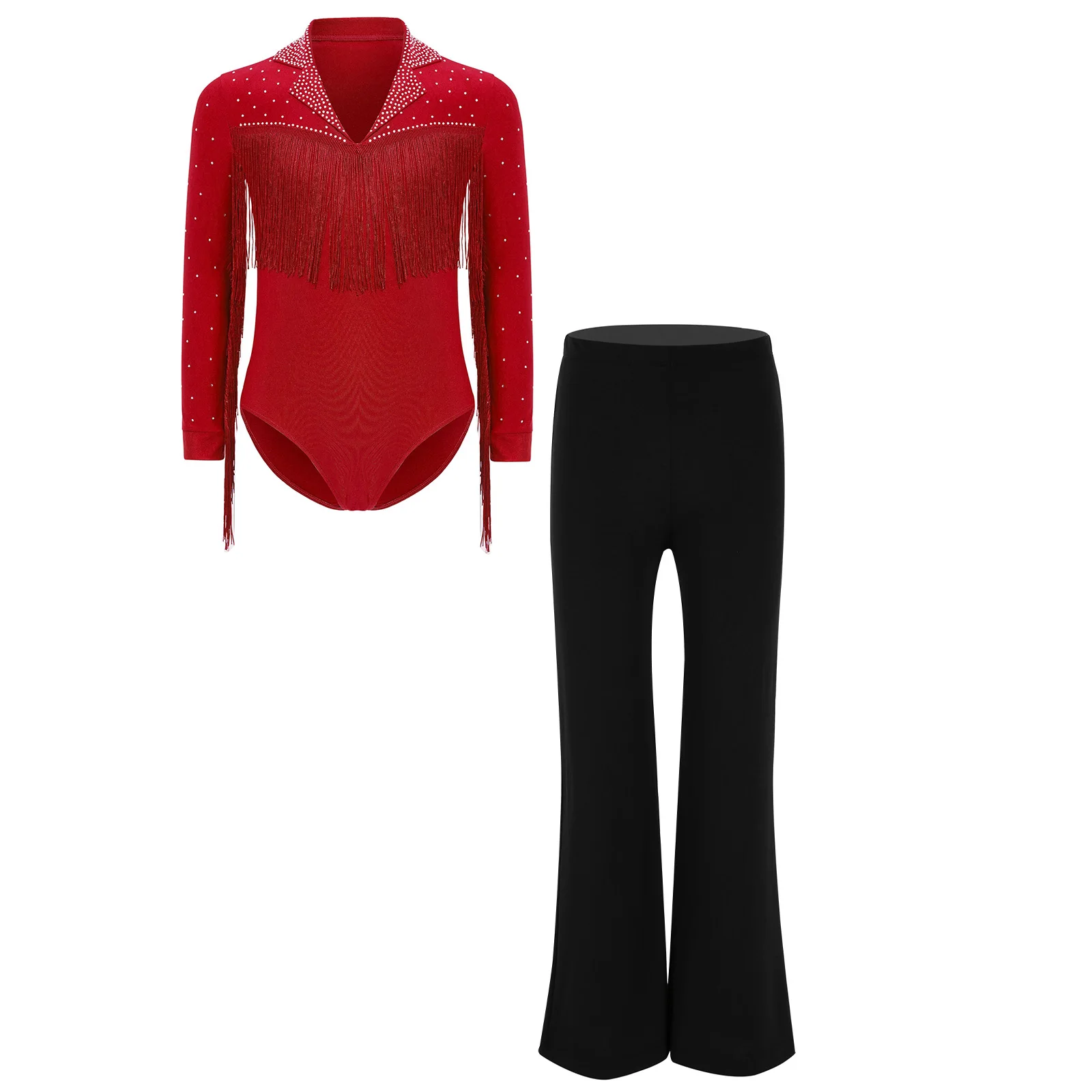Kids Boys Girls Latin Dance Outfit Long Sleeve Shiny Rhinestones Tassel Latin Leotard+Pants for Jazz Ballet Dance Performance
Kids Boys Girls Latin Dance Outfit Long Sleeve Shiny Rhinestones Tassel Latin Leotard+Pants for Jazz Ballet Dance Performance