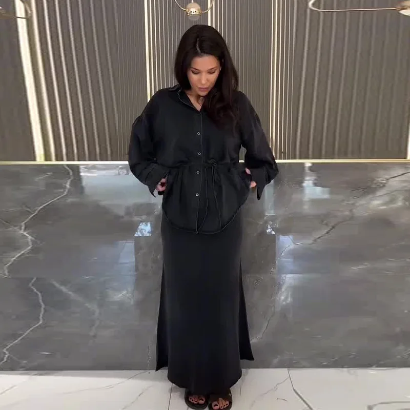 Роскошные женские комплекты из двух предметов, комплект джинсовой юбки, рубашка с длинными рукавами, пояс, длинная юбка «рыбий хвост», эластичная талия, уличная одежда Y2K, новинка
Роскошные женские комплекты из двух предметов, комплект джинсовой юбки, рубашка с длинными рукавами, пояс, длинная юбка «рыбий хвост», эластичная талия, уличная одежда Y2K, новинка