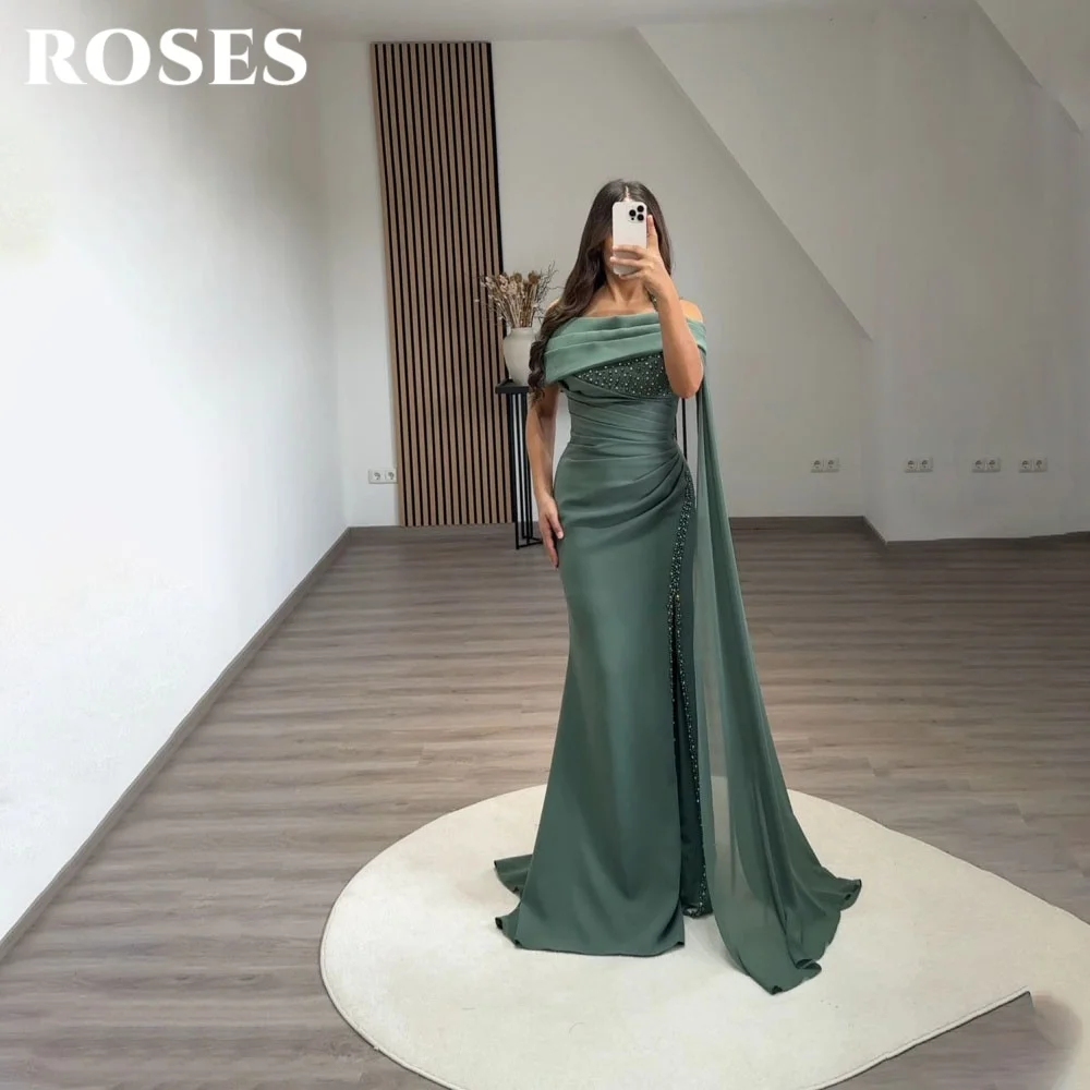 ROSES Green Evening Dresses Off the Shoulder Satin Formal Occasion Dress Pleats Trumpet Party Dresses with Crystals Customized
ROSES Green Evening Dresses Off the Shoulder Satin Formal Occasion Dress Pleats Trumpet Party Dresses with Crystals Customized