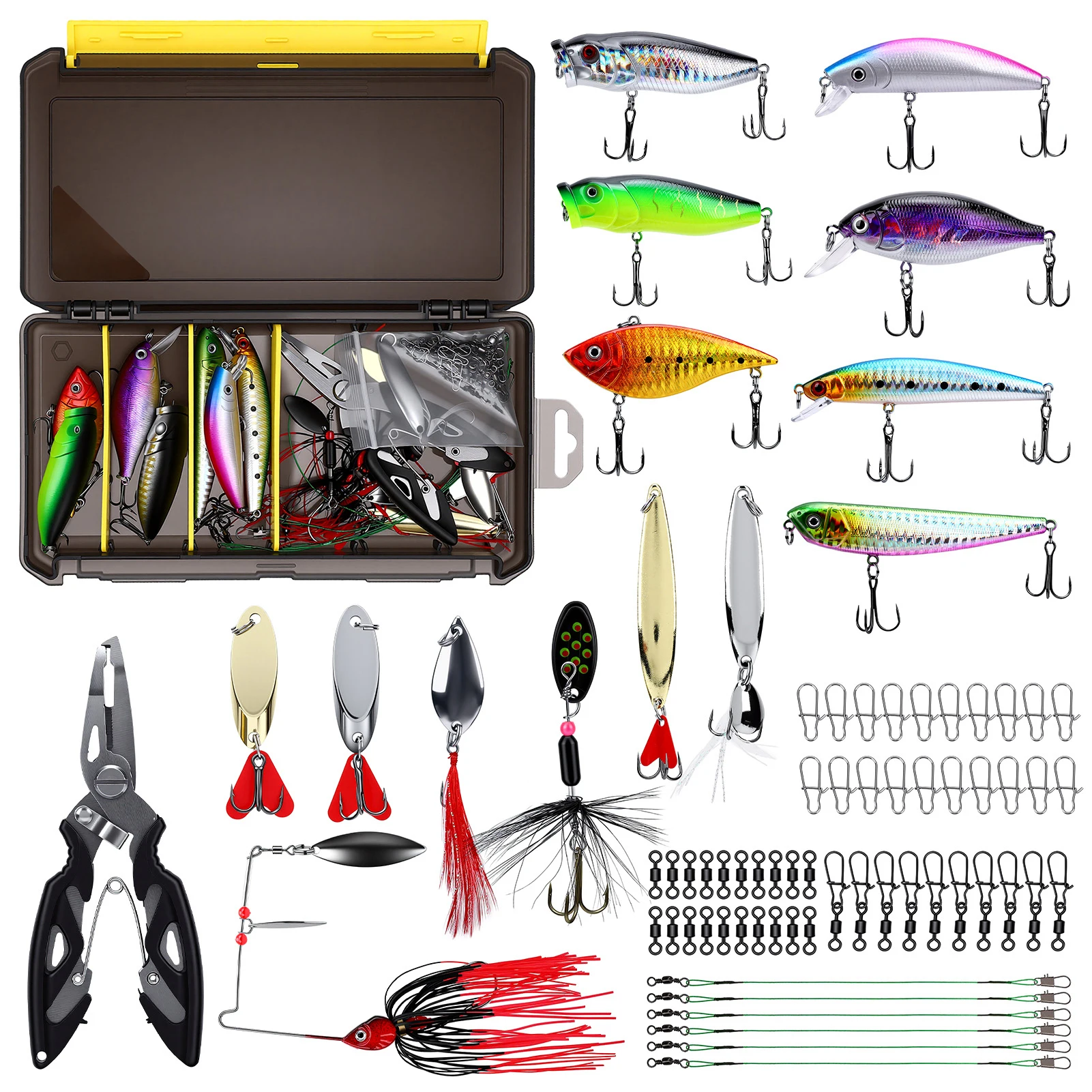 Fishing Lure Kit with Spinnerbaits Hooks Portable Fishing Tackle Box for Saltwater and Freshwater Fishing Lure Kit
Fishing Lure Kit with Spinnerbaits Hooks Portable Fishing Tackle Box for Saltwater and Freshwater Fishing Lure Kit
