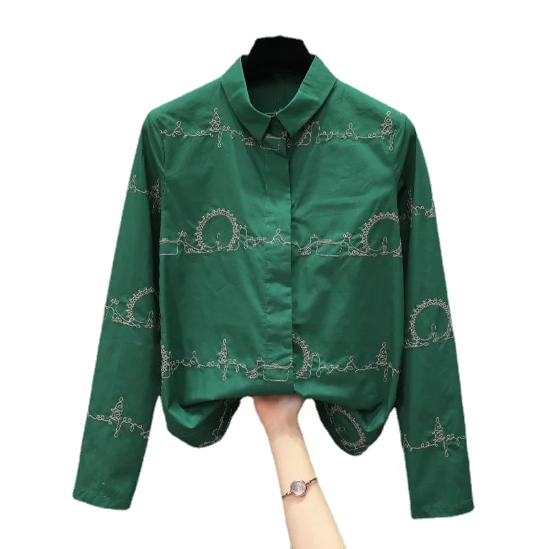 2023 Spring and Autumn Fashion Print Embroidery Shirt Women's Green Design Casual Long Sleeve Top
2023 Spring and Autumn Fashion Print Embroidery Shirt Women's Green Design Casual Long Sleeve Top