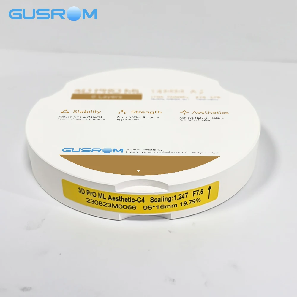 Стоматологический циркониевый блок GUSROM 4D, 95 мм, многослойный циркониевый диск, 8 слоев, высокая прозрачность, CAD/CAM, M5 для A2 A3, коронок, мостов, виниров
Стоматологический циркониевый блок GUSROM 4D, 95 мм, многослойный циркониевый диск, 8 слоев, высокая прозрачность, CAD/CAM, M5 для A2 A3, коронок, мостов, виниров