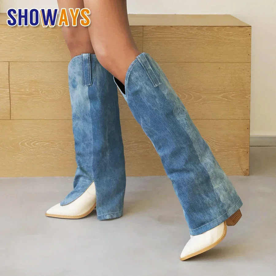 Fashion Women Denim Fold Over Long Boots Blue Jean Pants Pointed Toe High Wedge Heels Winter Plush Cowgirl Plush Knee High Boots
Fashion Women Denim Fold Over Long Boots Blue Jean Pants Pointed Toe High Wedge Heels Winter Plush Cowgirl Plush Knee High Boots