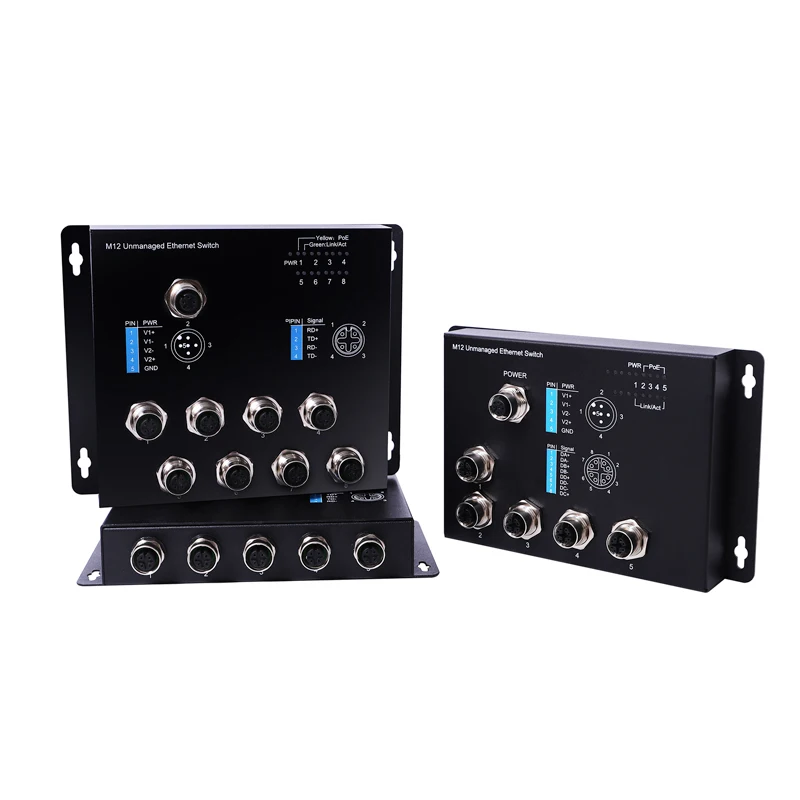 5/8 M12 port Gigabit industrial switch supports 10/100/1000Mbps unmanaged Ethernet, suitable for railway subway
5/8 M12 port Gigabit industrial switch supports 10/100/1000Mbps unmanaged Ethernet, suitable for railway subway