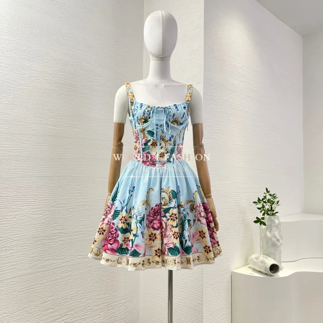 High Quality Blue Print Flowers Appliqued Halter Ruffles Irregular Hem Mini Dress 2025
High Quality Blue Print Flowers Appliqued Halter Ruffles Irregular Hem Mini Dress 2025