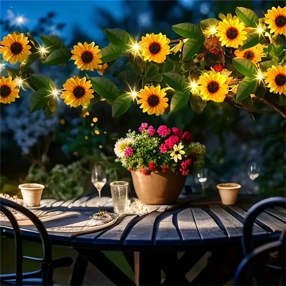 2/5/10M Solar Sunflower Light Outdoor Artificial Flower Vine Atmosphere Lamp for Home Party Holiday Wedding Decoration
2/5/10M Solar Sunflower Light Outdoor Artificial Flower Vine Atmosphere Lamp for Home Party Holiday Wedding Decoration