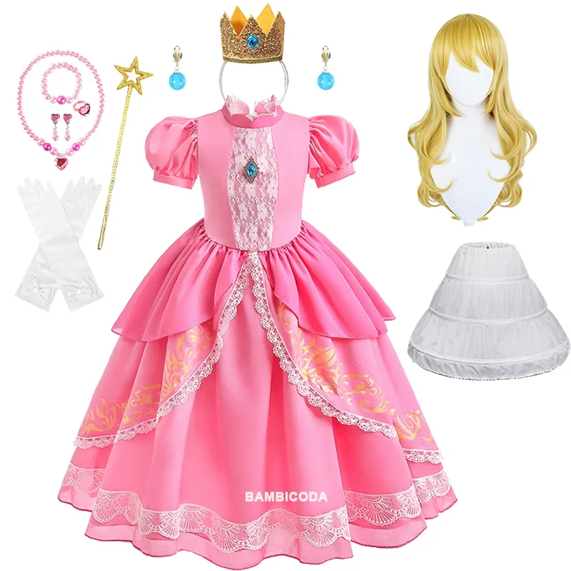 Girls Princess Peach Dress Movies Birthday Party Prom Pink Puff Sleeve Lace Long Dresses Elegant Party Halloween Cosplay Costume
Girls Princess Peach Dress Movies Birthday Party Prom Pink Puff Sleeve Lace Long Dresses Elegant Party Halloween Cosplay Costume