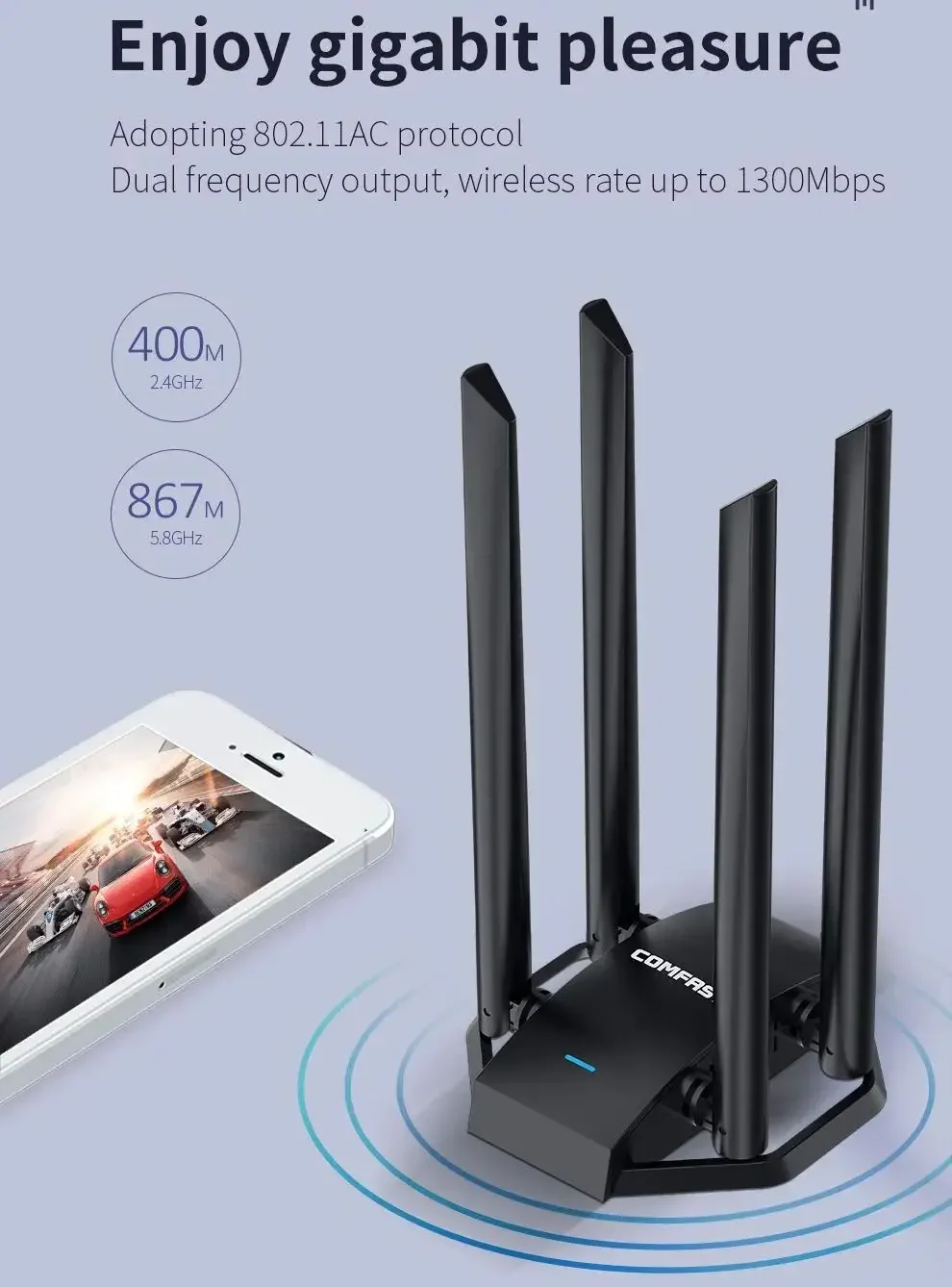 1300 Мбит/с USB Wi-Fi адаптер MT7612 2,4G/5Ghz Беспроводная сетевая карта 4*6dBi Антенны 802.11AC Wi-Fi ключ USB3.0 Настольный компьютер
1300 Мбит/с USB Wi-Fi адаптер MT7612 2,4G/5Ghz Беспроводная сетевая карта 4*6dBi Антенны 802.11AC Wi-Fi ключ USB3.0 Настольный компьютер