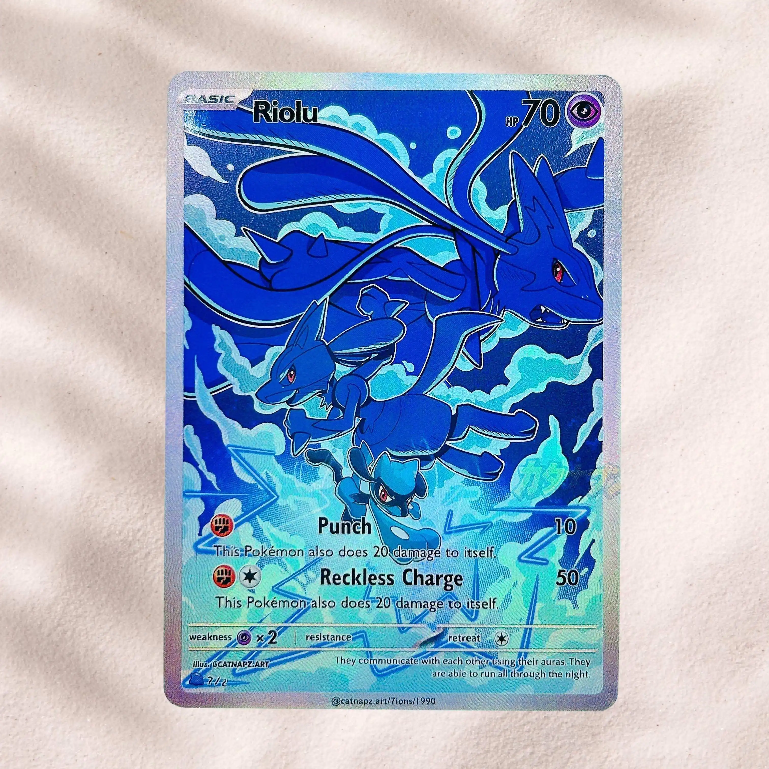 DIY Pokemon Riolu Single Holographic Texture Cards English Version Perfect Condition Classic Anime Collectible TCG
DIY Pokemon Riolu Single Holographic Texture Cards English Version Perfect Condition Classic Anime Collectible TCG