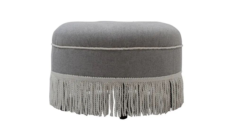 Round cushioned footstool, light gray
Round cushioned footstool, light gray