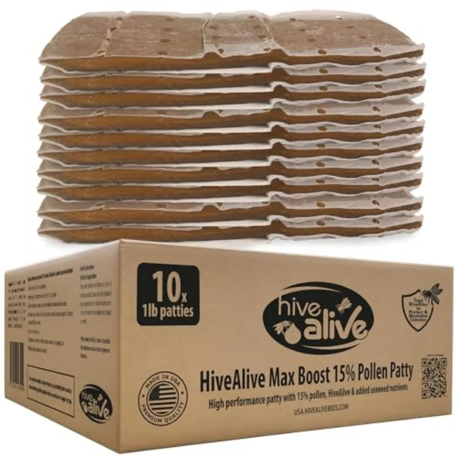 Pollen Patty for Honey Bees 10lb 10x1lb Pollen Patties and Bee Food for Spring with 15% Real USA Pollen, Seaweed and Amino Acid
Pollen Patty for Honey Bees 10lb 10x1lb Pollen Patties and Bee Food for Spring with 15% Real USA Pollen, Seaweed and Amino Acid